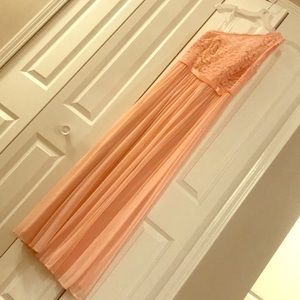 Peach one shoulder bridesmaid gown